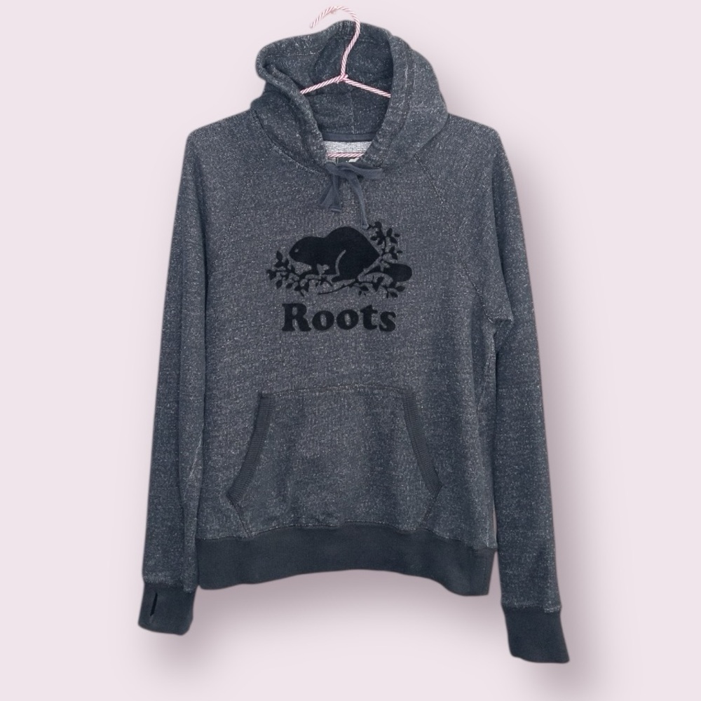 Roots Original Kanga Hoodie Black Pepper Small Drawstring Hood Canada Maple Leaf